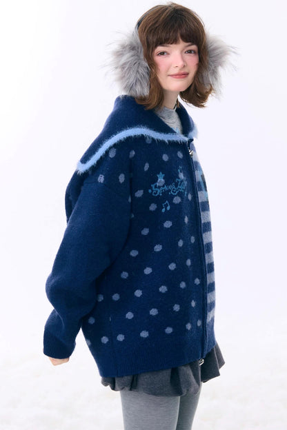 Retro Navy Collar Cardigan Jacket