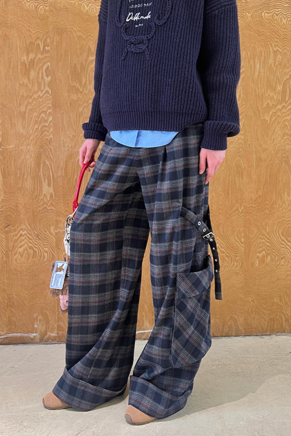Retro  Straight-Leg Loose Fit Check Cargo Pants