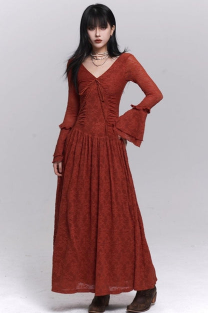 Red Knitted Long Dress