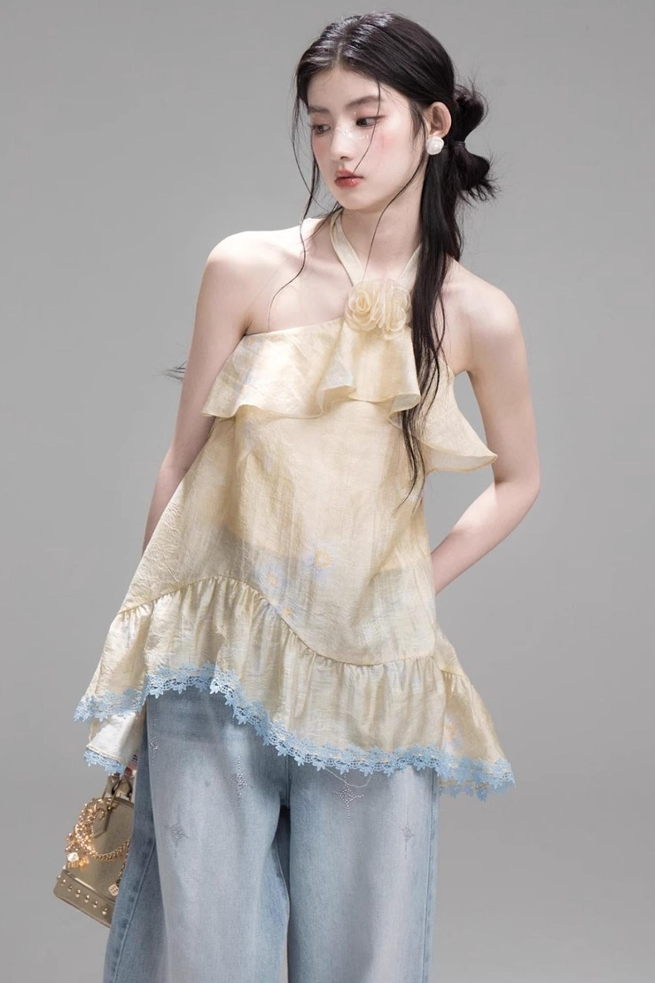 Satin Apricot Halter Top & Skirt Set