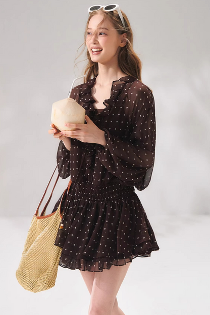 Ensemble robe en mousseline à volants et perles