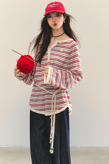Pink Striped Knit Top