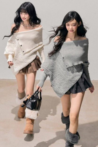 Asymmetrical French Cable Sweater