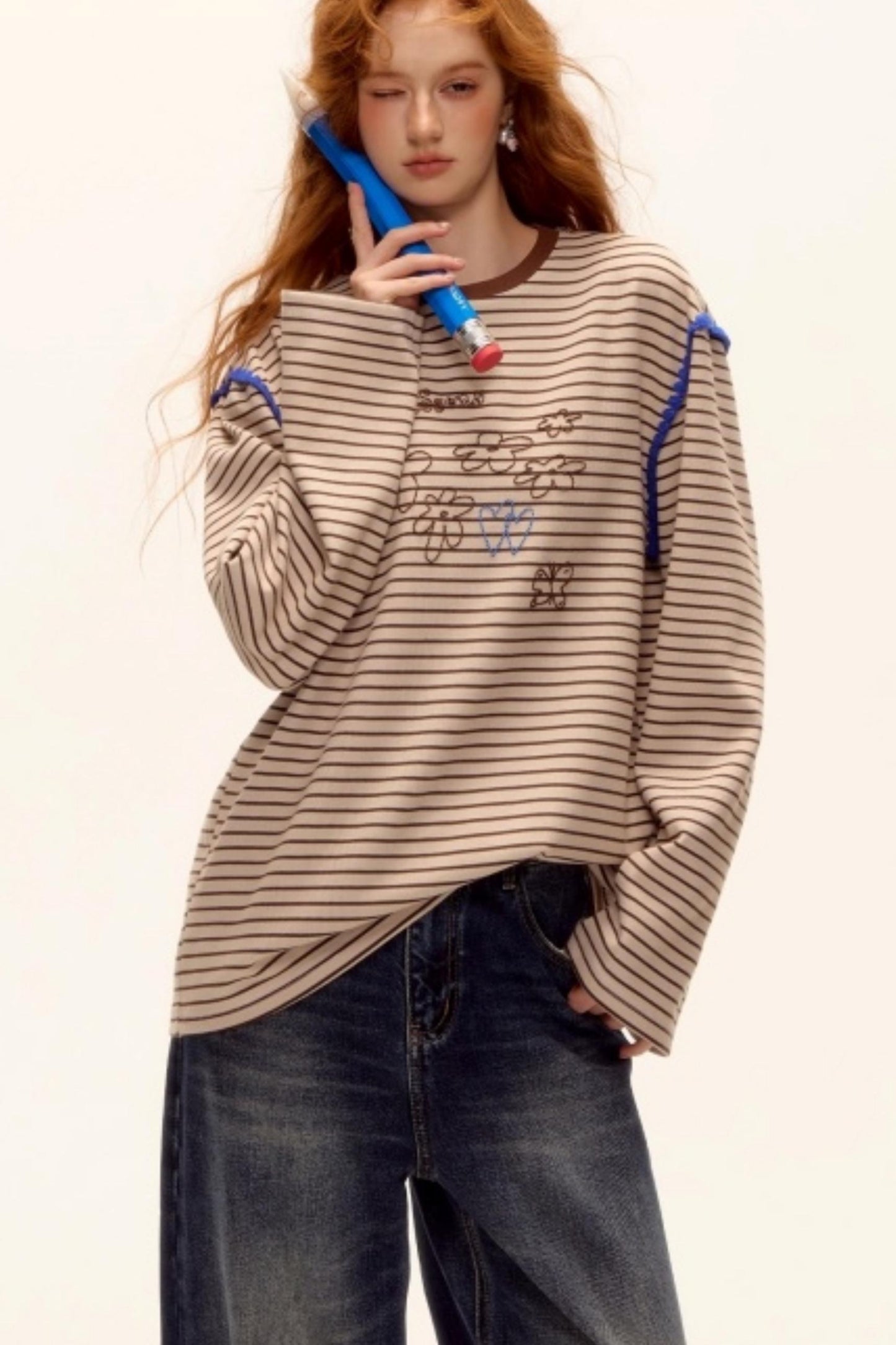 Striped Bead Embroidery Top