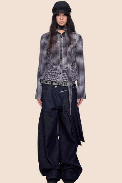 Plaid Retro Lace-Up Shirt