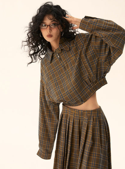 American vintage plaid jacket and skirt two-piece set