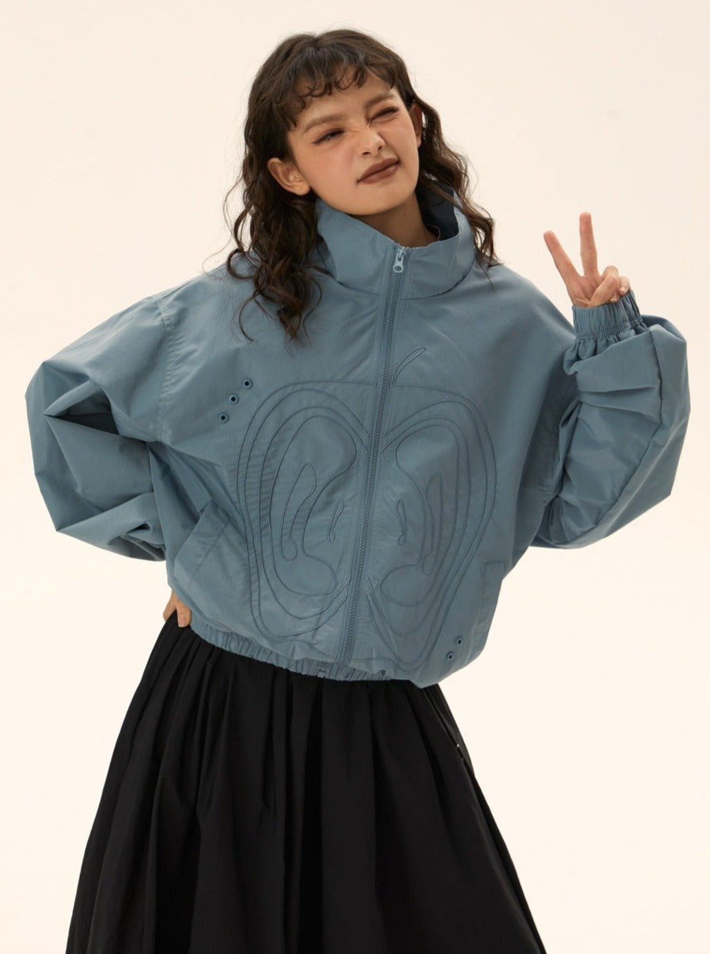 American loose cropped stand collar jacket