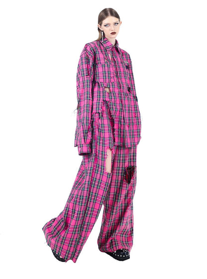 Hip-hop loose ultra-wide leg plaid pants