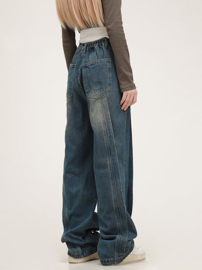 American patchwork washed jeans pants