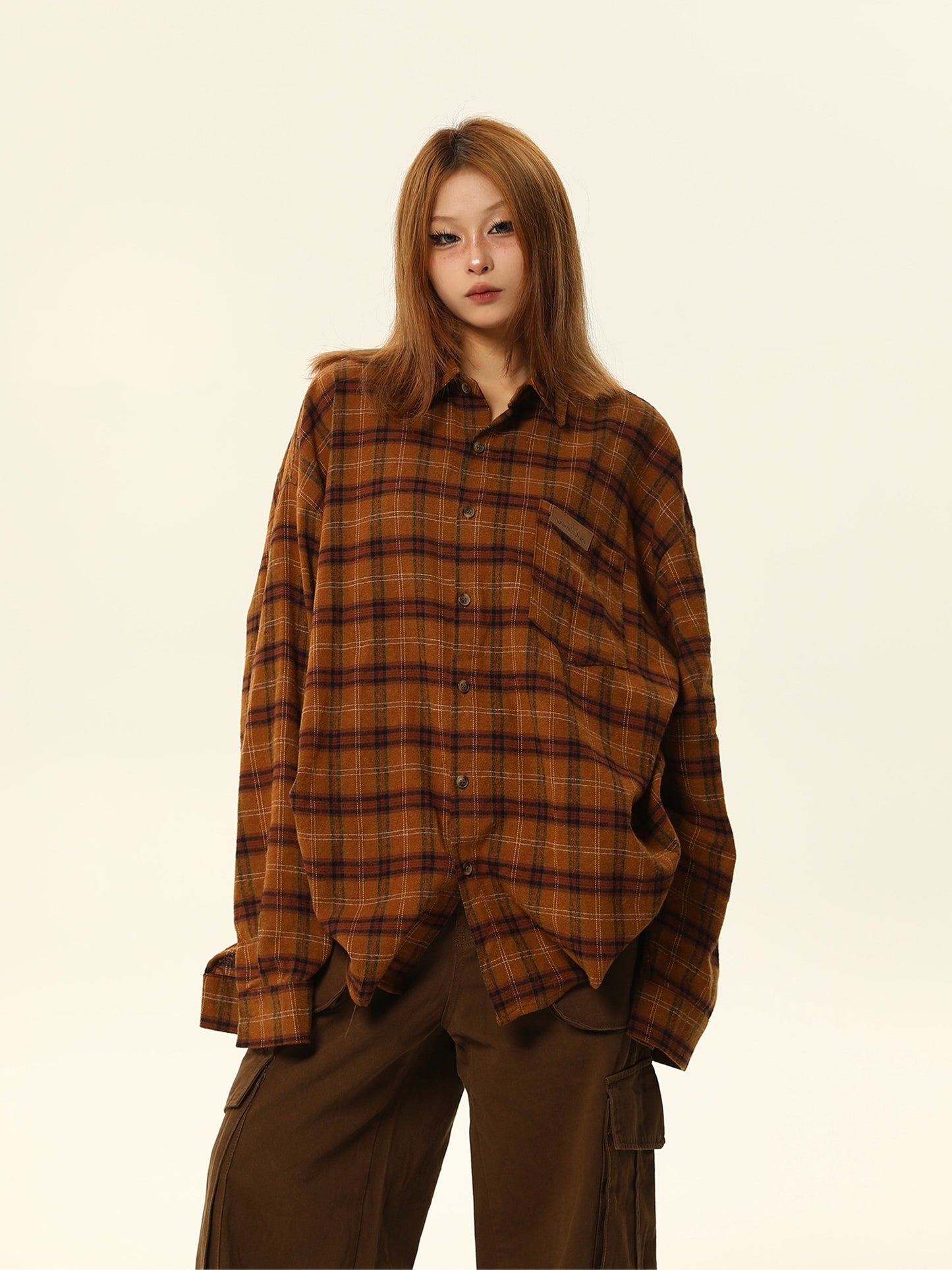 Brown Maillard atmosphere plaid tops