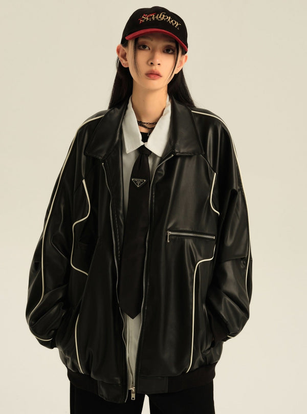 American retro locomotive leather jacket