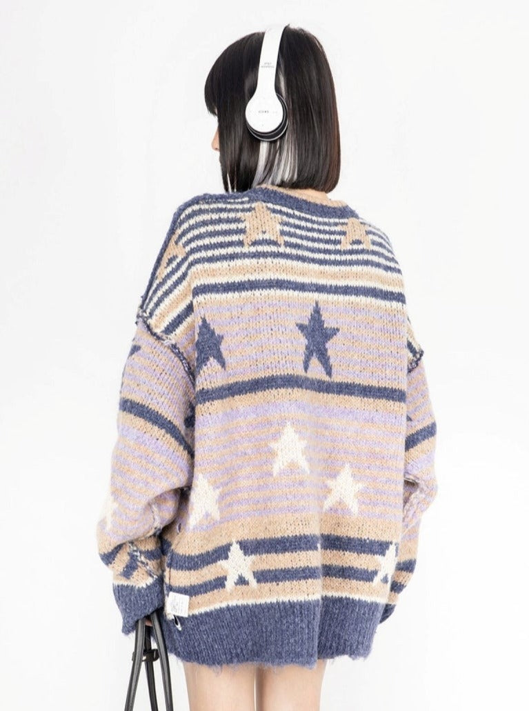 American retro double-sided striped sweater