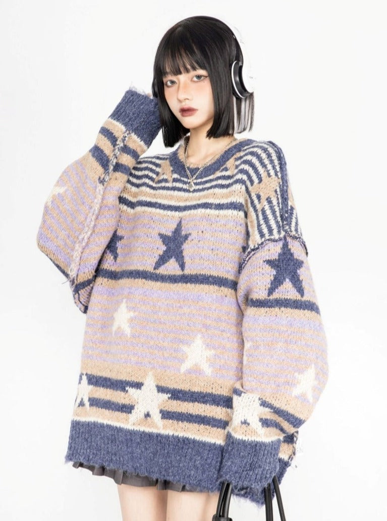 American retro double-sided striped sweater