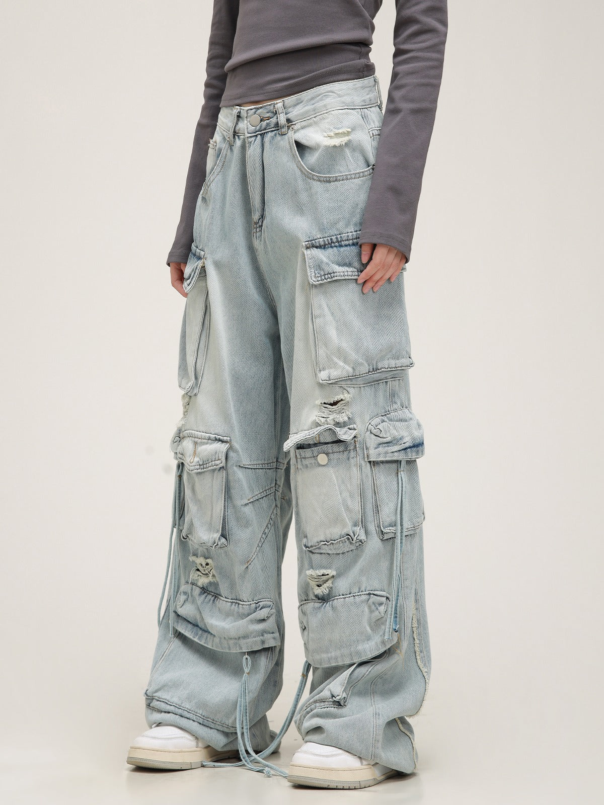 American Retro Multi-Pocket Jeans Pants