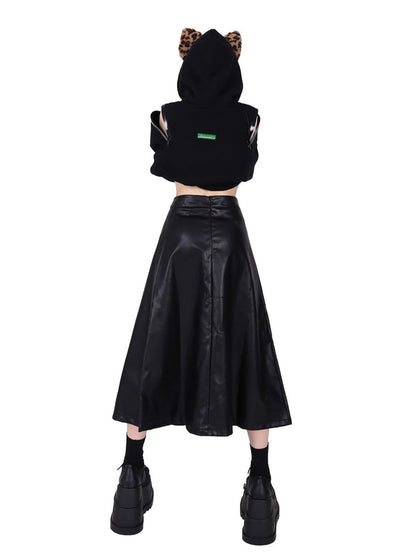 A-line midi leather skirt