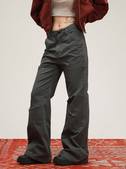 American zipper pocket bootcut casual pants