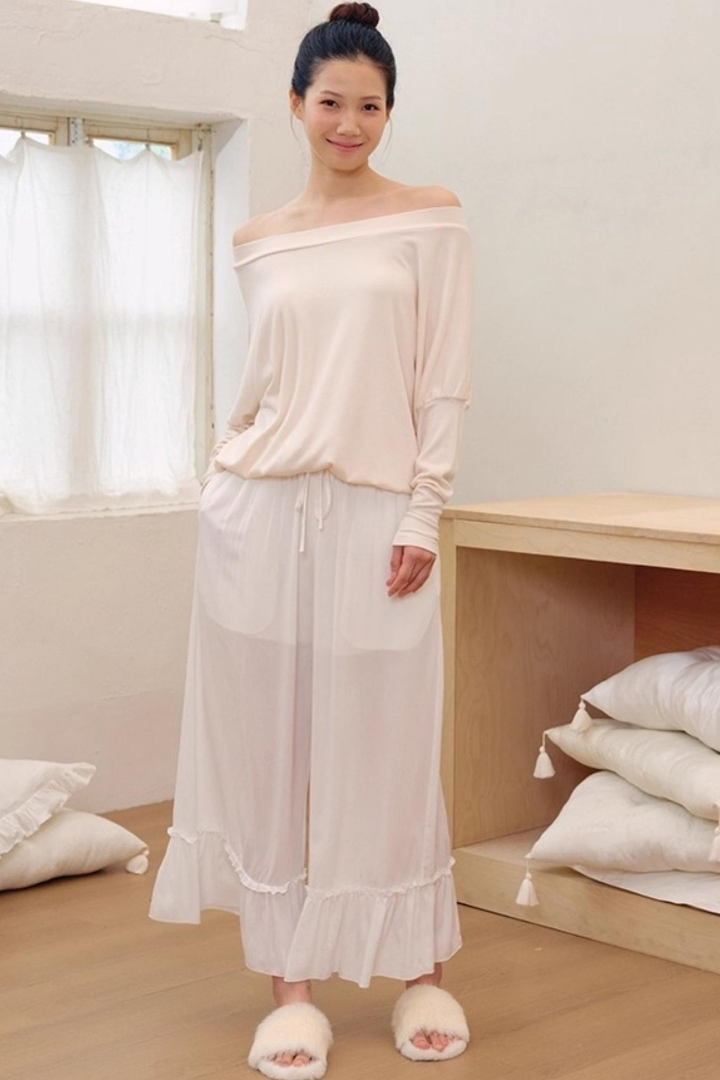 Puff Sleeves Cotton Long-Sleeved T-Shirt