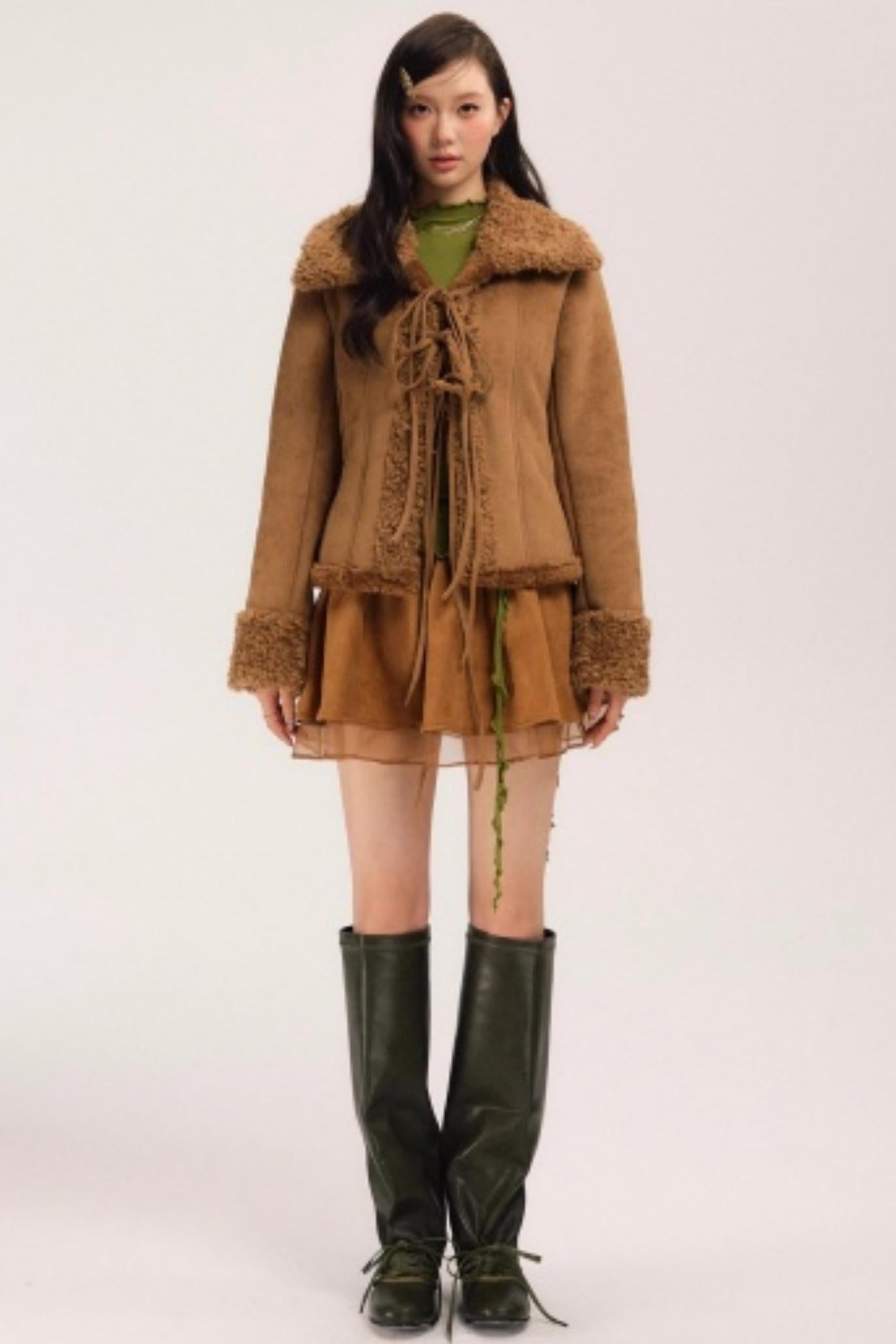 Fur-Lined Suede Winter Coat