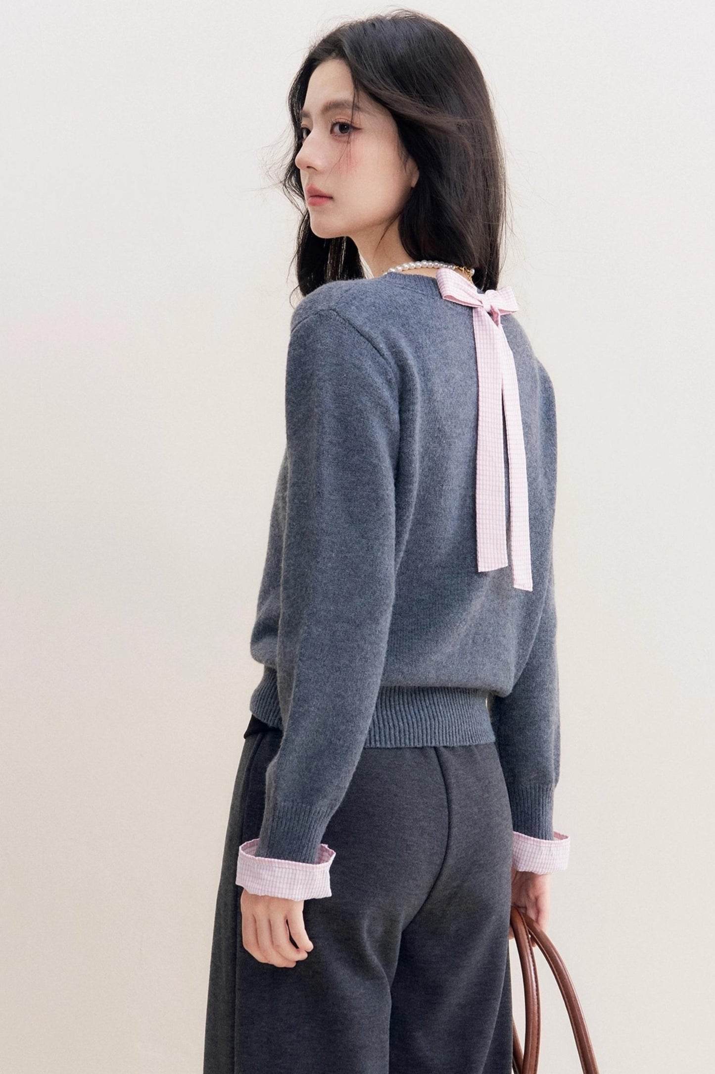 Romantic Check Wool-Blend V-Neck Sweater