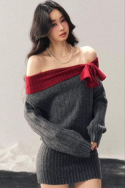 Off-Shoulder American Sweater Dress