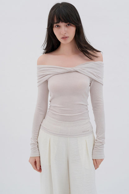 Glutinous Wool Blend One-Shoulder Top