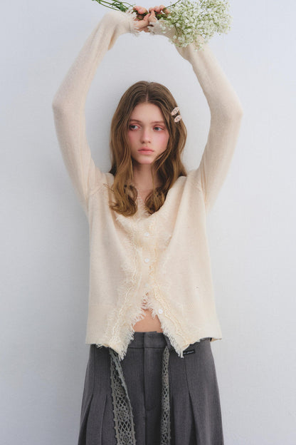 Wool Lace V-Neck Knit Top