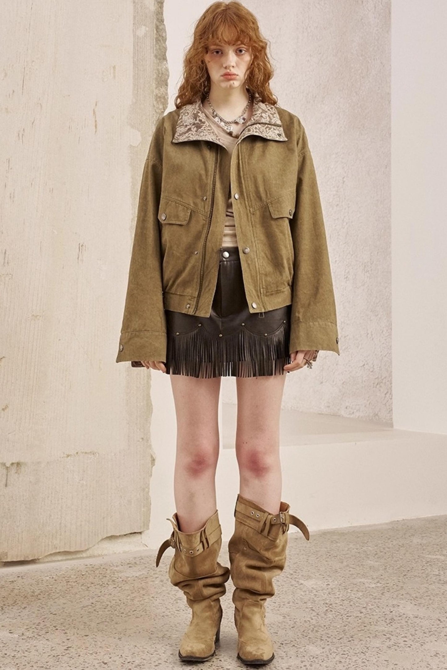 Cashew Flower Washed Stand Collar Jacket