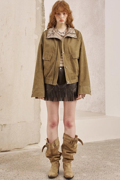 Cashew Flower Washed Stand Collar Jacket