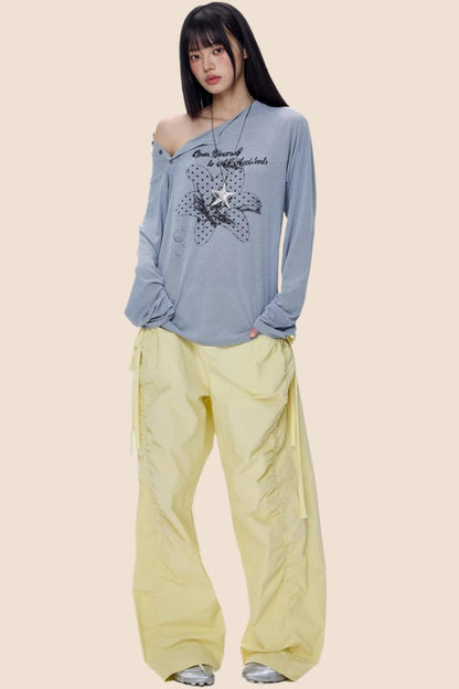 American Yellow Wide Leg Cargo Pants