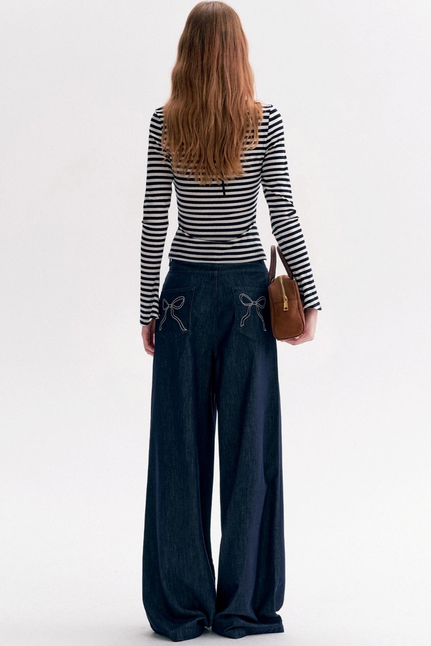 Lace Panel Bow Wide-Leg Jeans