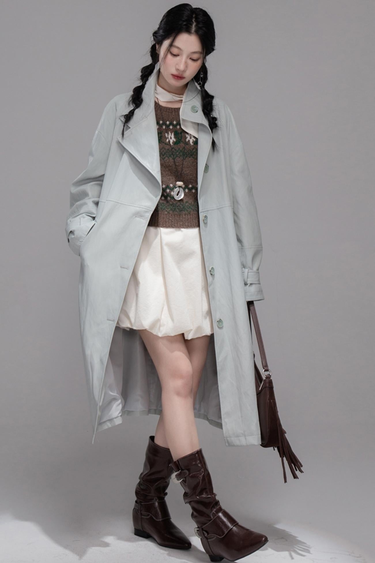 First Gray Leather Trench Coat