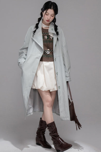 First Gray Leather Trench Coat