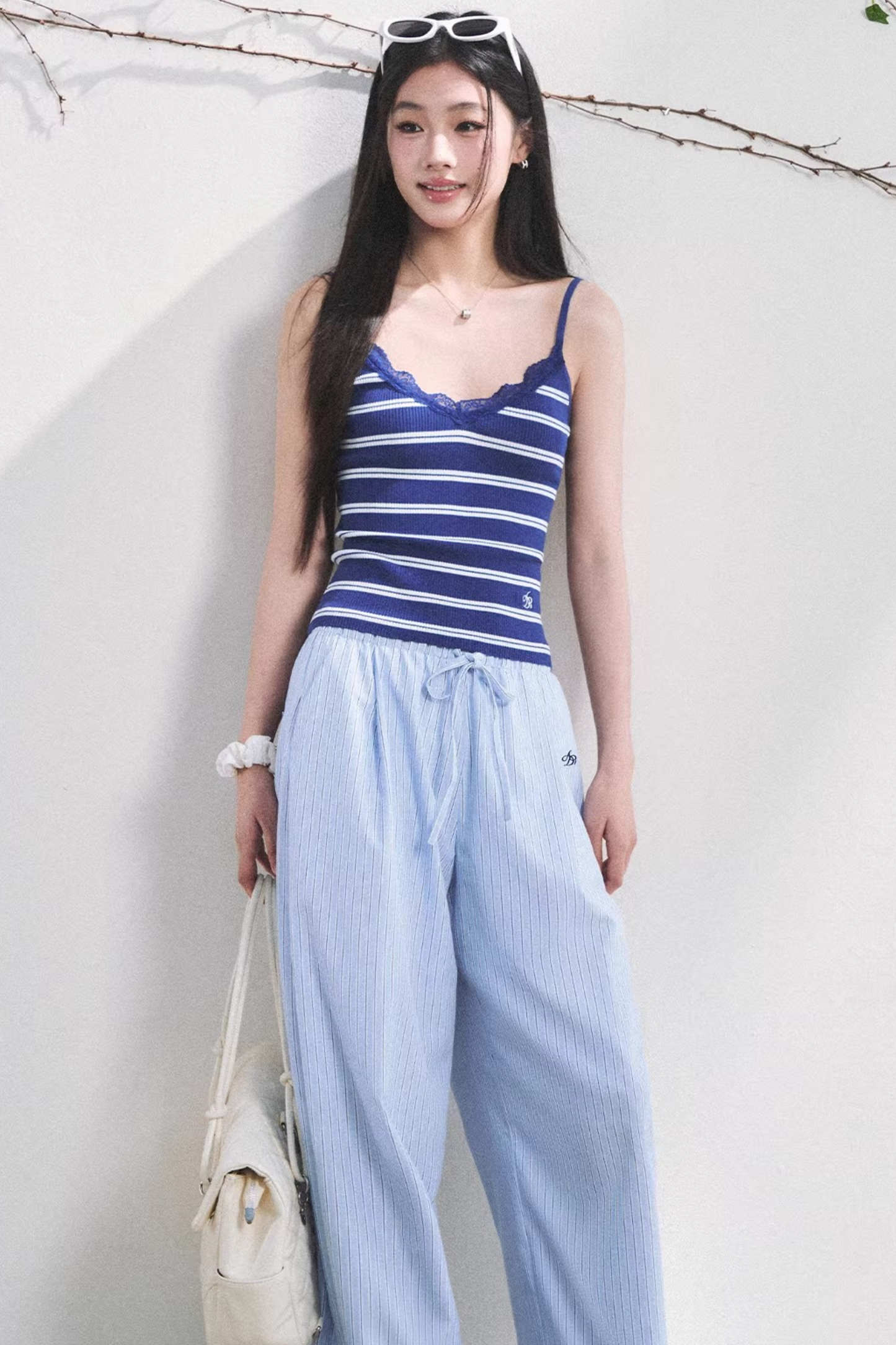 Pantaloni a Righe Color Bacca Chiaro
