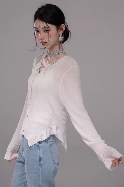 Wolkenweiß Strickjacke
