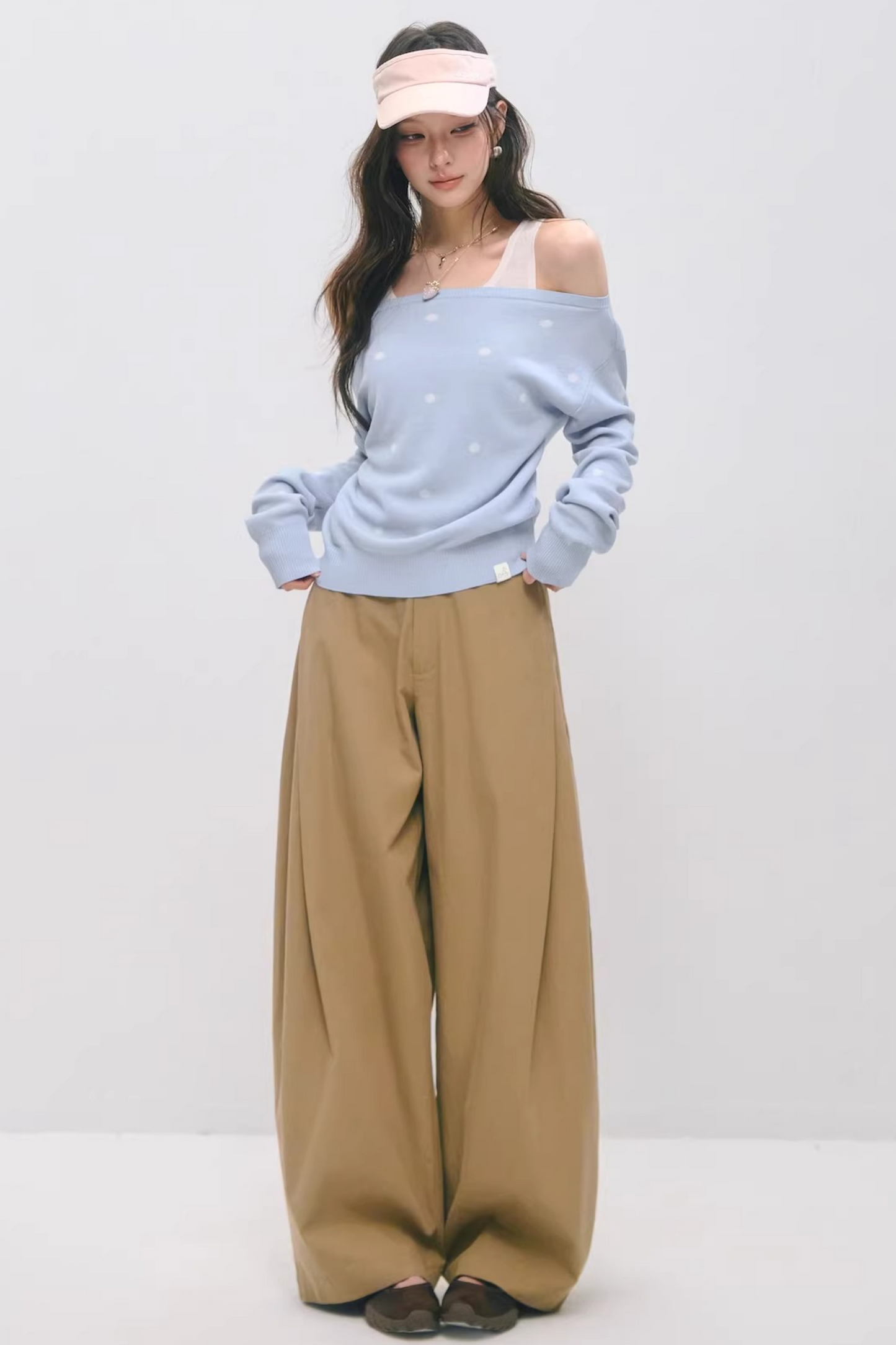 더블 웨이스트 밴드 플리츠 바지