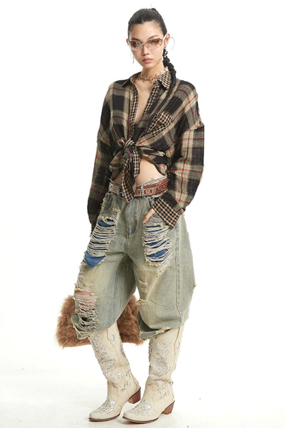 Retro Wide-Leg Denim Trousers