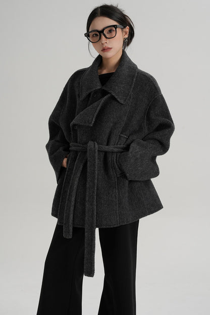 Winter Style Lace-Up Woolen Jacket