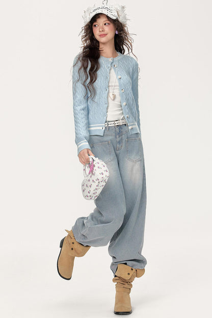 Preppy Slim Cable Knit Jacket