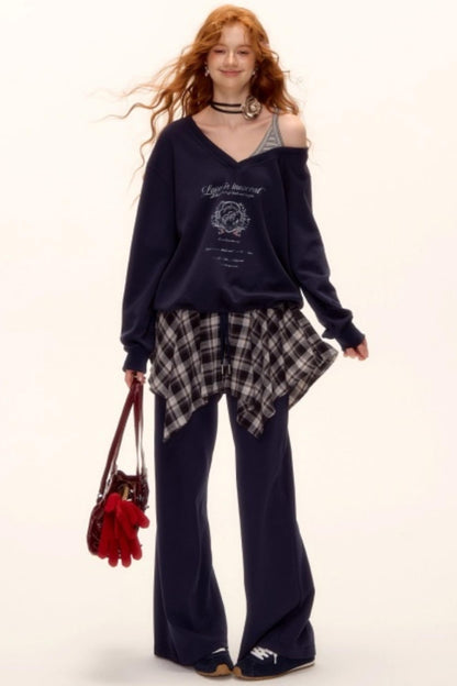 Asymmetrical Striped Patchwork Sweatshirt Set-Up