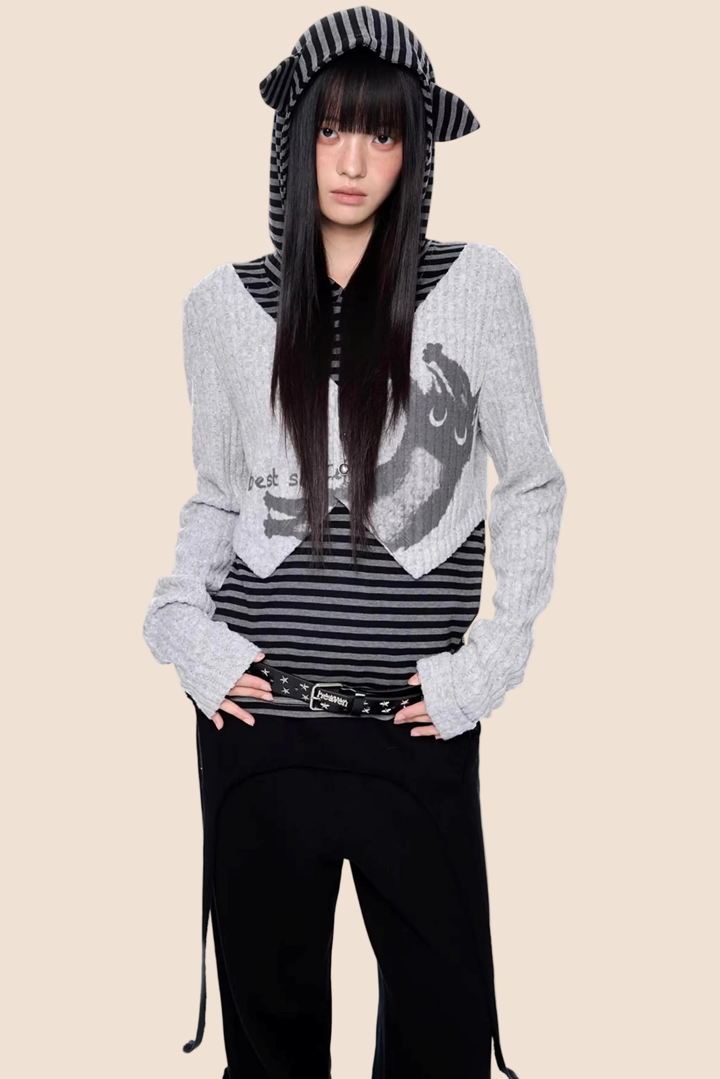 Striped Hooded Knit Sweater