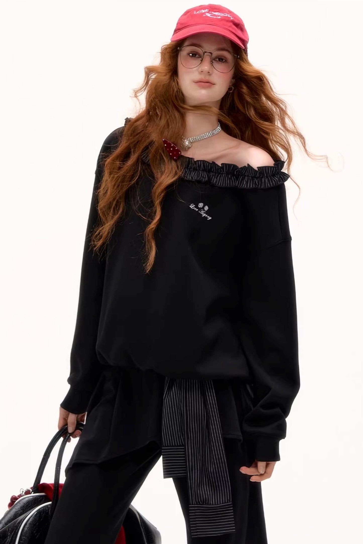Asymmetrical Striped Ruffle Sweatshirt