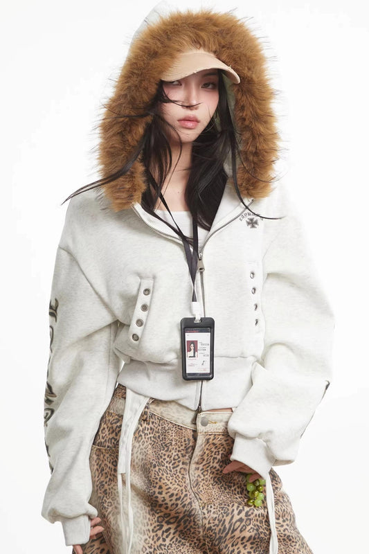 Light Gray Hooded Cardigan Jacket