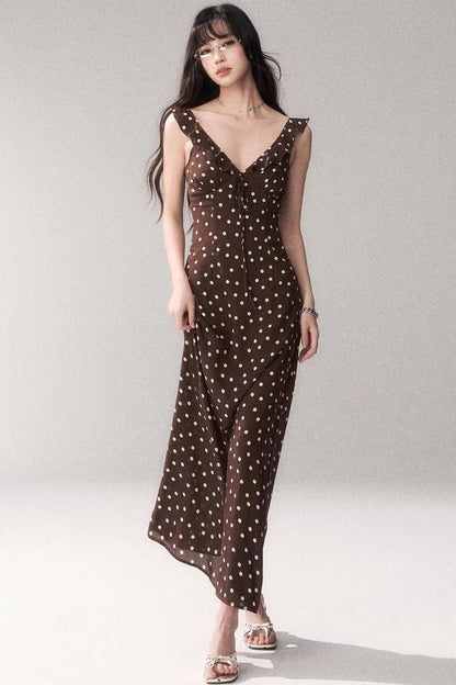 Brown Polka Dot Strap Dress