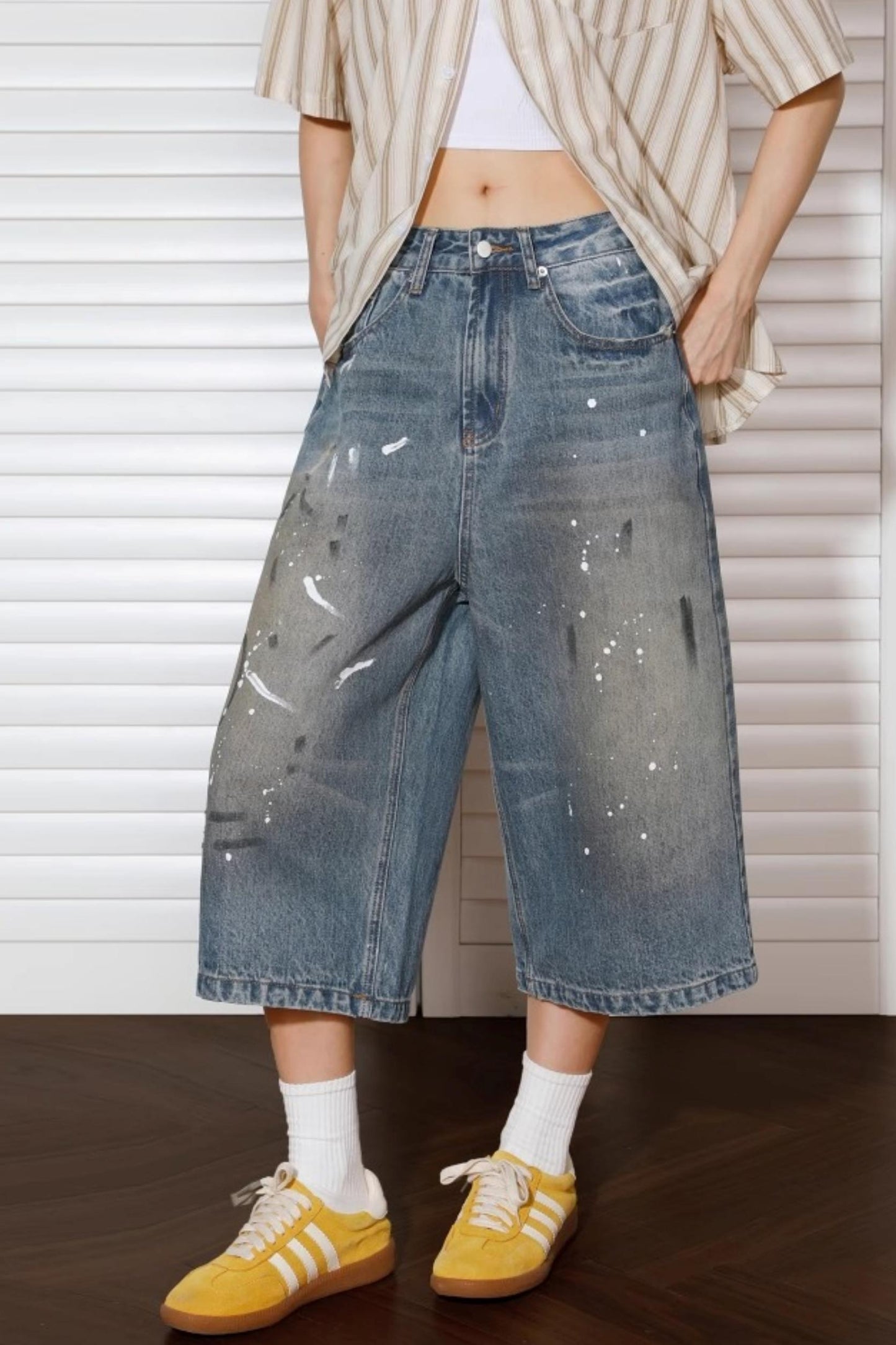 Vintage Denim Wide-Leg Shorts