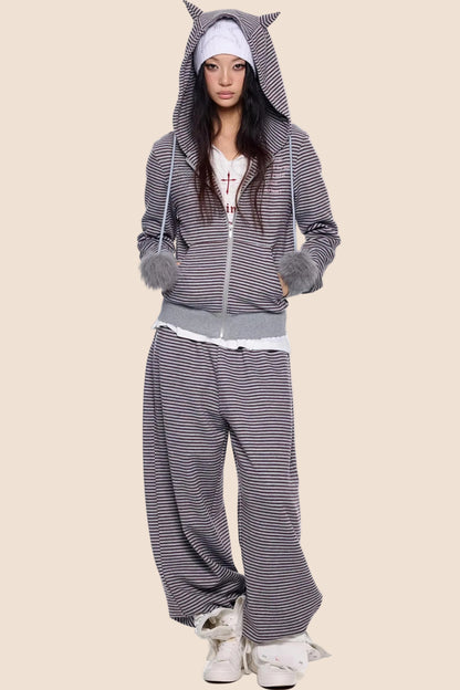 Devil Striped Hooded Jacket Set-Up