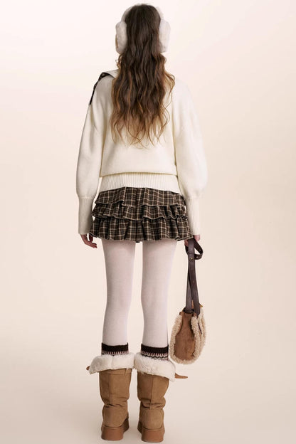 Plaid Suede Patchwork Skirt