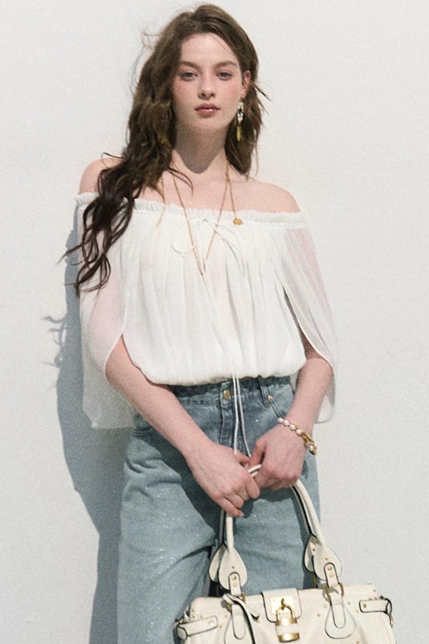 Airy Off-Shoulder Chiffon Blouse