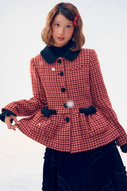 Red Plaid Woolen Coat