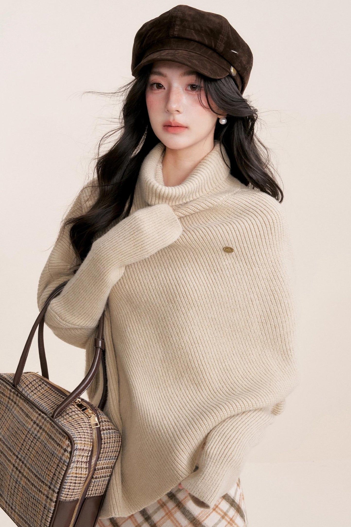 Oatmeal Asymmetrical Cape Sweater