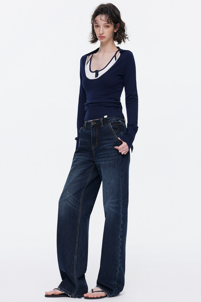 Color-Blocked Wool Knit Top Set-Up